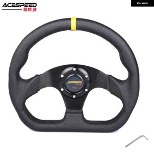 レーシング ドリフトフラット ステアリングホイール 330MM 13インチ スエード レザー ブラックステッチ ステアリングホイール フィット車とシミュレーション - PVC-BK-Yellow