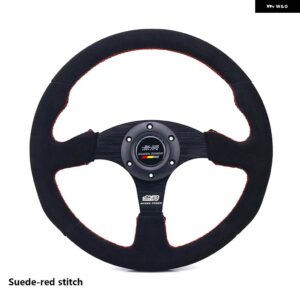 14インチ 350MM MUGEN ステアリングホイール スエード レザー レッドライン ステアリングホイール フラット MUGEN レーシング ステアリングホイール - Suede-red stitch