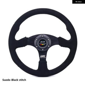 14インチ 350MM MUGEN ステアリングホイール スエード レザー レッドライン ステアリングホイール フラット MUGEN レーシング ステアリングホイール - Suede-Black stitch
