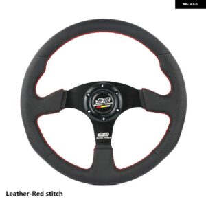 14インチ 350MM MUGEN ステアリングホイール スエード レザー レッドライン ステアリングホイール フラット MUGEN レーシング ステアリングホイール - Leather-red stitch