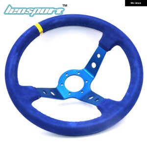 14インチ 350MM レーシング ステアリングホイール スエード レザー フルレッドアイアンフレーム ステアリングホイール ゲーム レーシング - BL-BLsuede-BL-YL