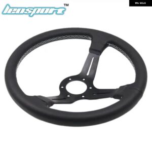 14インチ 350MM ステアリングホイール 本革赤/青/黄/白ライン ステアリングホイール ライトディープ レーシング ステアリングホイール - white Sutures