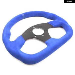 330MM 13インチ ステアリングホイール 赤/青スエード レザー ステアリングホイール フラット レーシング ゲーム ステアリングホイール - DBLMSBL