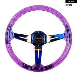 14インチ /345MM アクリル ステアリングホイール スポーツ レーシング カー/PC ゲームドリフト コントロール ステアリングホイール - Purple-BL