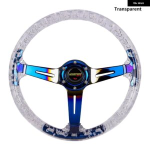 14インチ /345MM アクリル ステアリングホイール スポーツ レーシング カー/PC ゲームドリフト コントロール ステアリングホイール - Transparent-BL
