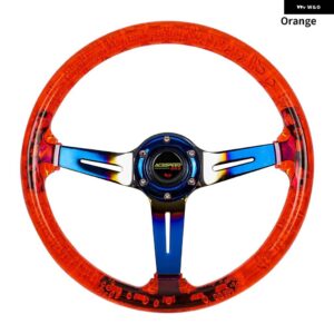 14インチ /345MM アクリル ステアリングホイール スポーツ レーシング カー/PC ゲームドリフト コントロール ステアリングホイール - Orange-BL
