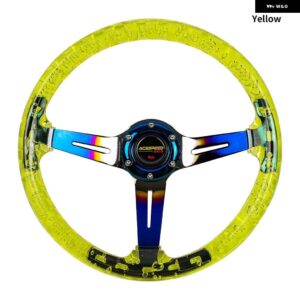 14インチ /345MM アクリル ステアリングホイール スポーツ レーシング カー/PC ゲームドリフト コントロール ステアリングホイール - Yellow-BL