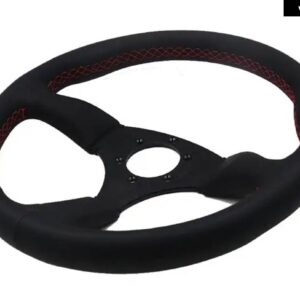 14インチ 350MM レーシング ステアリングホイール 用 本革レッドライン ステアリングホイール ゲーム レーシング ステアリングホイール - Red stitching