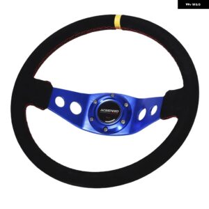 14インチ 350MM ステアリングホイール ブラック スエード レザー レッドライン ステアリング ホイール ディープ レーシング ステアリング ホイール - Blue