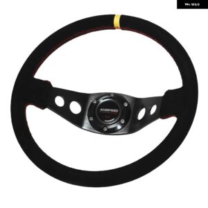 14インチ 350MM ステアリングホイール ブラック スエード レザー レッドライン ステアリング ホイール ディープ レーシング ステアリング ホイール - black