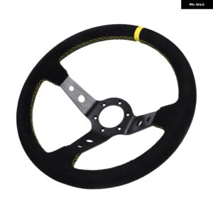 14インチ 350MM ステアリングホイール ディープドリフトスエード レザー ステアリングホイール 滑りにくいスポーツ ステアリングホイール - BKSuede-YL-YL