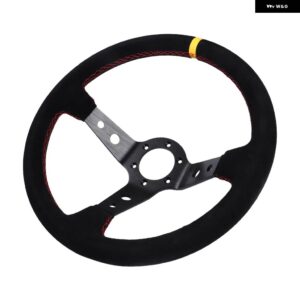 14インチ 350MM ステアリングホイール ディープドリフトスエード レザー ステアリングホイール 滑りにくいスポーツ ステアリングホイール - BKSuede-RD-YL