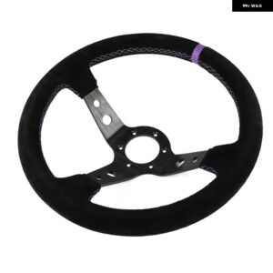 14インチ 350MM ステアリングホイール ディープドリフトスエード レザー ステアリングホイール 滑りにくいスポーツ ステアリングホイール - BKSuede-PL-PL