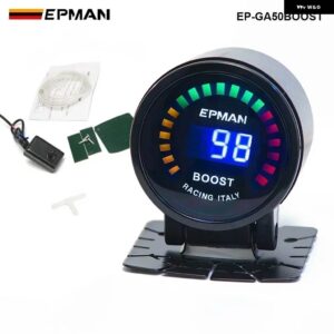 52MM スモーク LED デジタル空燃比 AFR RPM ブーストゲージ オイルプレス水油温 EGT メーター ゲージ センサー 付き EP-GA50 - Boost Gauge Bar Psi