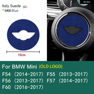 スーパースエード ミニクーパー F54 F55 F56 F57 F60 R55 R56 R57 R58 R59 R60 R61 フランネル ステアリングホイール センターカバー トリム ステッカー - blue F series 10cm