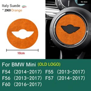 スーパースエード ミニクーパー F54 F55 F56 F57 F60 R55 R56 R57 R58 R59 R60 R61 フランネル ステアリングホイール センターカバー トリム ステッカー - orange F series 10cm