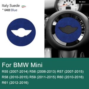 スーパースエード ミニクーパー F54 F55 F56 F57 F60 R55 R56 R57 R58 R59 R60 R61 フランネル ステアリングホイール センターカバー トリム ステッカー - blue for R series