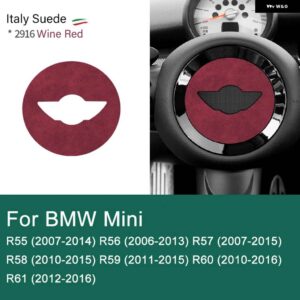 スーパースエード ミニクーパー F54 F55 F56 F57 F60 R55 R56 R57 R58 R59 R60 R61 フランネル ステアリングホイール センターカバー トリム ステッカー - winered for R series