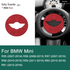 スーパースエード ミニクーパー F54 F55 F56 F57 F60 R55 R56 R57 R58 R59 R60 R61 フランネル ステアリングホイール センターカバー トリム ステッカー - red for R series
