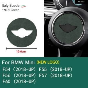スーパースエード ミニクーパー F54 F55 F56 F57 F60 R55 R56 R57 R58 R59 R60 R61 フランネル ステアリングホイール センターカバー トリム ステッカー - green Fseries 10.6cm