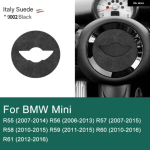 スーパースエード ミニクーパー F54 F55 F56 F57 F60 R55 R56 R57 R58 R59 R60 R61 フランネル ステアリングホイール センターカバー トリム ステッカー - black for R series
