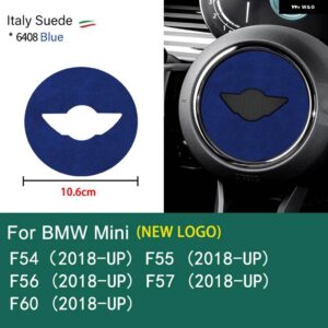 スーパースエード ミニクーパー F54 F55 F56 F57 F60 R55 R56 R57 R58 R59 R60 R61 フランネル ステアリングホイール センターカバー トリム ステッカー - blue F series 10.6cm