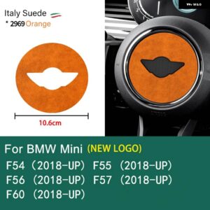 スーパースエード ミニクーパー F54 F55 F56 F57 F60 R55 R56 R57 R58 R59 R60 R61 フランネル ステアリングホイール センターカバー トリム ステッカー - orange FSers 10.6cm