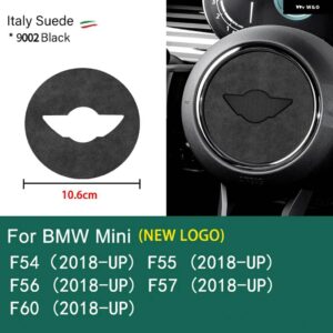スーパースエード ミニクーパー F54 F55 F56 F57 F60 R55 R56 R57 R58 R59 R60 R61 フランネル ステアリングホイール センターカバー トリム ステッカー - black Fseries 10.6cm