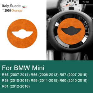 スーパースエード ミニクーパー F54 F55 F56 F57 F60 R55 R56 R57 R58 R59 R60 R61 フランネル ステアリングホイール センターカバー トリム ステッカー - orange for R series