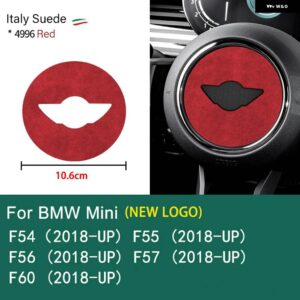 スーパースエード ミニクーパー F54 F55 F56 F57 F60 R55 R56 R57 R58 R59 R60 R61 フランネル ステアリングホイール センターカバー トリム ステッカー - red F series 10.6cm