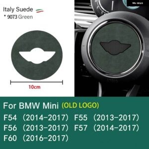 スーパースエード ミニクーパー F54 F55 F56 F57 F60 R55 R56 R57 R58 R59 R60 R61 フランネル ステアリングホイール センターカバー トリム ステッカー - green F series 10cm