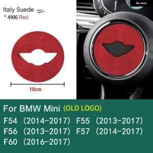 スーパースエード ミニクーパー F54 F55 F56 F57 F60 R55 R56 R57 R58 R59 R60 R61 フランネル ステアリングホイール センターカバー トリム ステッカー - red F series 10cm
