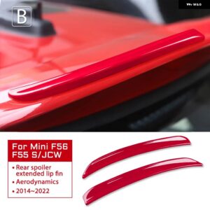 2個 スポーツレッドカーボンパターンリアウイングトリム スポイラー 延長リップフィン ミニクーパー F55 F56 S JCW 2014-2022 - red