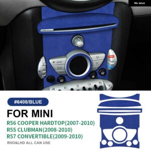 ミニクーパー クラブマン R55 R56 R57 中央コントロールノブパネル カバー ステッカー インテリア トリム イタリアスエード - blue with button
