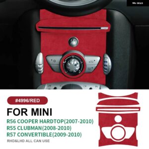 ミニクーパー クラブマン R55 R56 R57 中央コントロールノブパネル カバー ステッカー インテリア トリム イタリアスエード - red without button