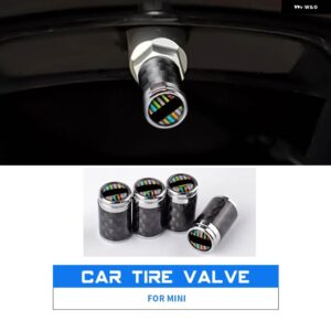 カーボンテクスチャ ミニクーパー R55 R56 R60 R61 F54 F55 F56 F60 カントリーマンホイールタイヤバルブ キャップステムカバー - Rainbow-B