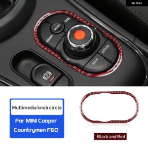 ミニクーパー カントリーマン F60 カーボン インテリア トリム センターコンソール マルチメディアボタン サークル ステッカー - Black with red