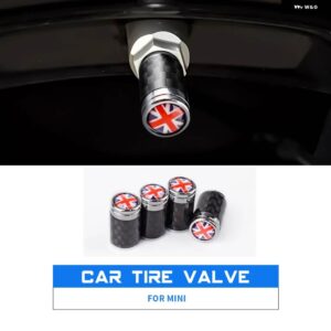 カーボンテクスチャ ミニクーパー R55 R56 R60 R61 F54 F55 F56 F60 カントリーマンホイールタイヤバルブ キャップステムカバー - Union Jack A