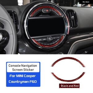 カーボン ミニクーパー カントリーマン F60 JCW インテリア トリム コンソール ナビゲーション画面カバー ステッカー - Black with red
