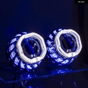 2.5 ビキセノンプロジェクターレンズスパイラルホットホイール LED エンジェルアイデュアルハローシュラウド 35ワット HIDキット H4 H7 ヘッドライト - White Blue