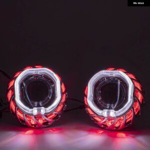 2.5 ビキセノンプロジェクターレンズスパイラルホットホイール LED エンジェルアイデュアルハローシュラウド 35ワット HIDキット H4 H7 ヘッドライト - White Red