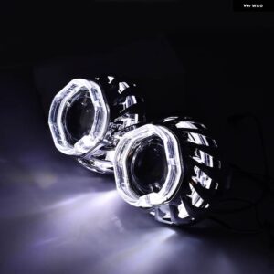 2.5 ビキセノンプロジェクターレンズスパイラルホットホイール LED エンジェルアイデュアルハローシュラウド 35ワット HIDキット H4 H7 ヘッドライト - White-White