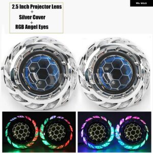 2.5インチ 8.0 バージョンブルーコーティングハニカムミニバイキセノンプロジェクターレンズ RGB クリスタル風火ホイールエンジェルアイマスクフィット車