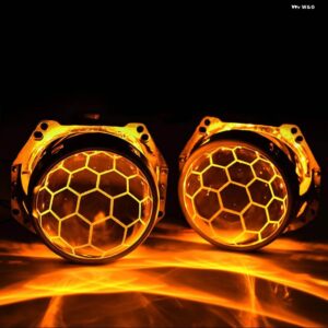 3.0インチ バイキセノンプロジェクターレンズハニカムブルーコーティング HELLA 3R G5 金属ホルダー D1 D2 D3 D4 電球 ヘッドライト レトロフィット - YELLOW DEMON EYES