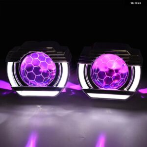 車 8.0 ヘッドライト レンズ LED エンジェルアイ 2.5インチ バイキセノンレンズ RGB デビルアイズプロジェクター H4 H7 H1 ライト チューニング - White-Purple Demon
