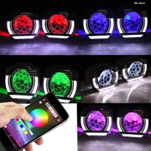 車 8.0 ヘッドライト レンズ LED エンジェルアイ 2.5インチ バイキセノンレンズ RGB デビルアイズプロジェクター H4 H7 H1 ライト チューニング - White-RGB (Demon)
