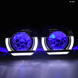 車 8.0 ヘッドライト レンズ LED エンジェルアイ 2.5インチ バイキセノンレンズ RGB デビルアイズプロジェクター H4 H7 H1 ライト チューニング - White-Blue (Demon)