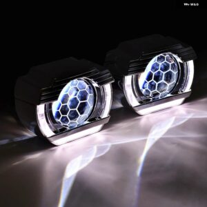 車 8.0 ヘッドライト レンズ LED エンジェルアイ 2.5インチ バイキセノンレンズ RGB デビルアイズプロジェクター H4 H7 H1 ライト チューニング - White-White Demon