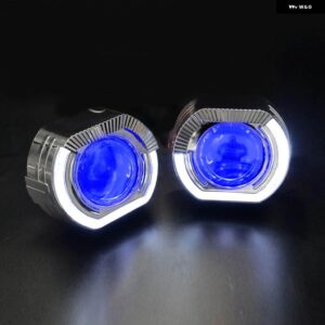 2個 2.5インチ ミニプロジェクターレンズ LED ランニングライト エンジェルアイ DRL ヘッドライト H4 H7 レトロフィット ヘッドランプ レンズレトロフィット - white with blue