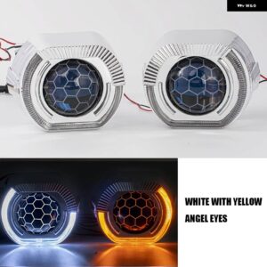 2.5インチ プロジェクターバイキセノン H1 レンズ ヘッドライト スクエアスポーツ LED エンジェルアイ DRL ホワイトとイエローシュラウド H4 H7 車用 - Blue lens -WY